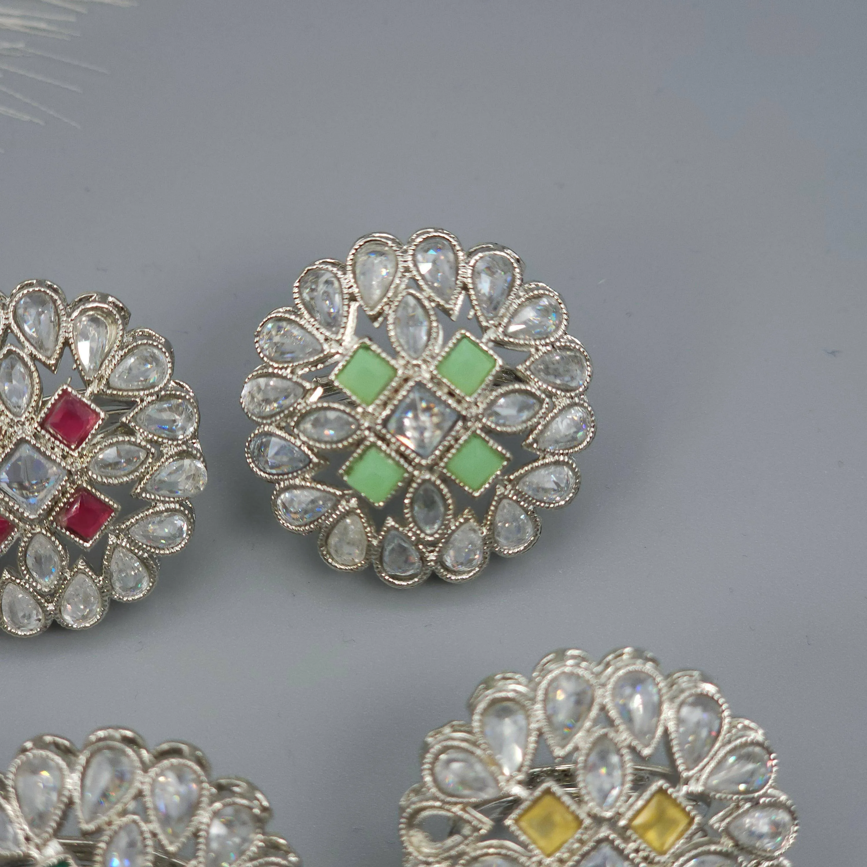 Silver Polki Mandala Statement Ring