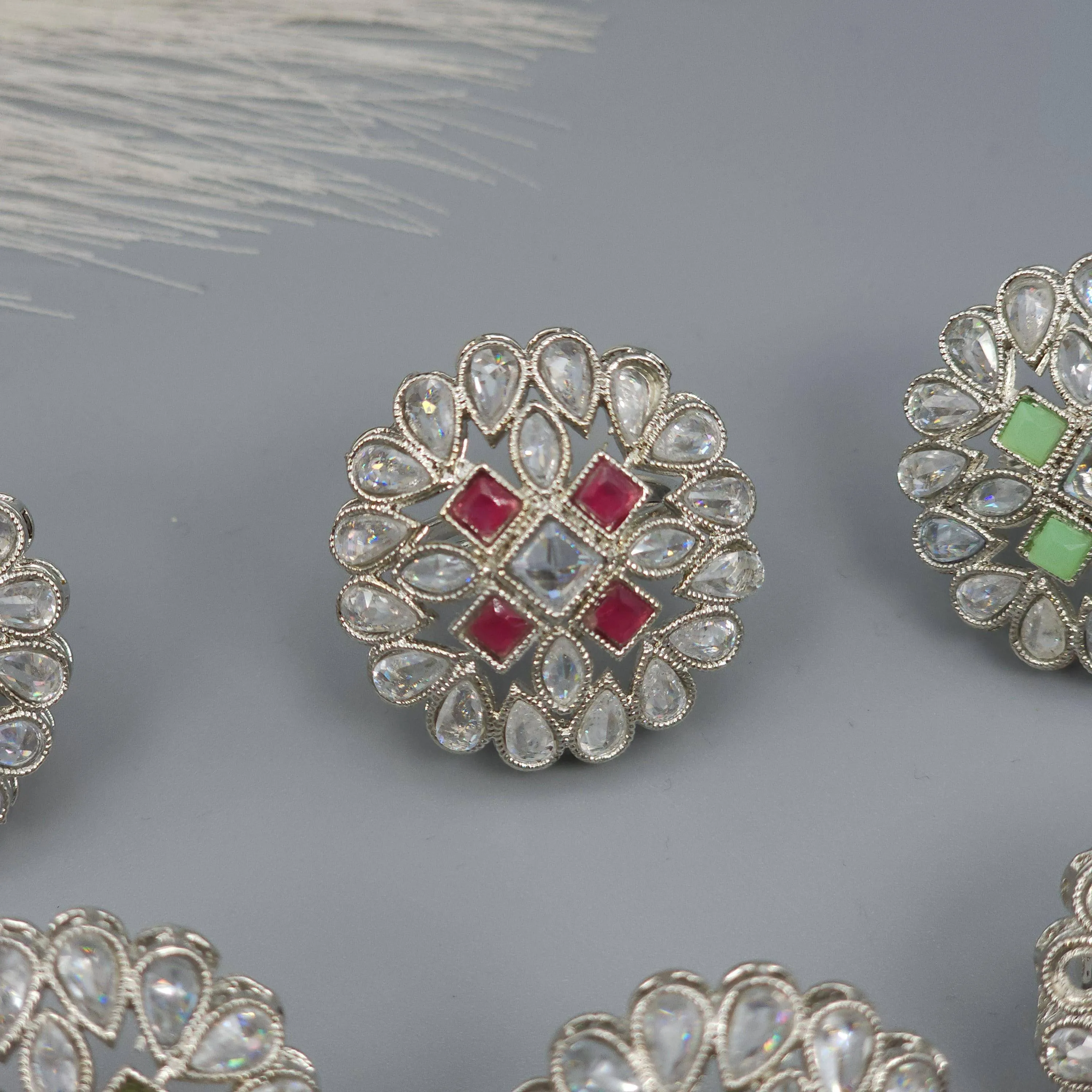 Silver Polki Mandala Statement Ring