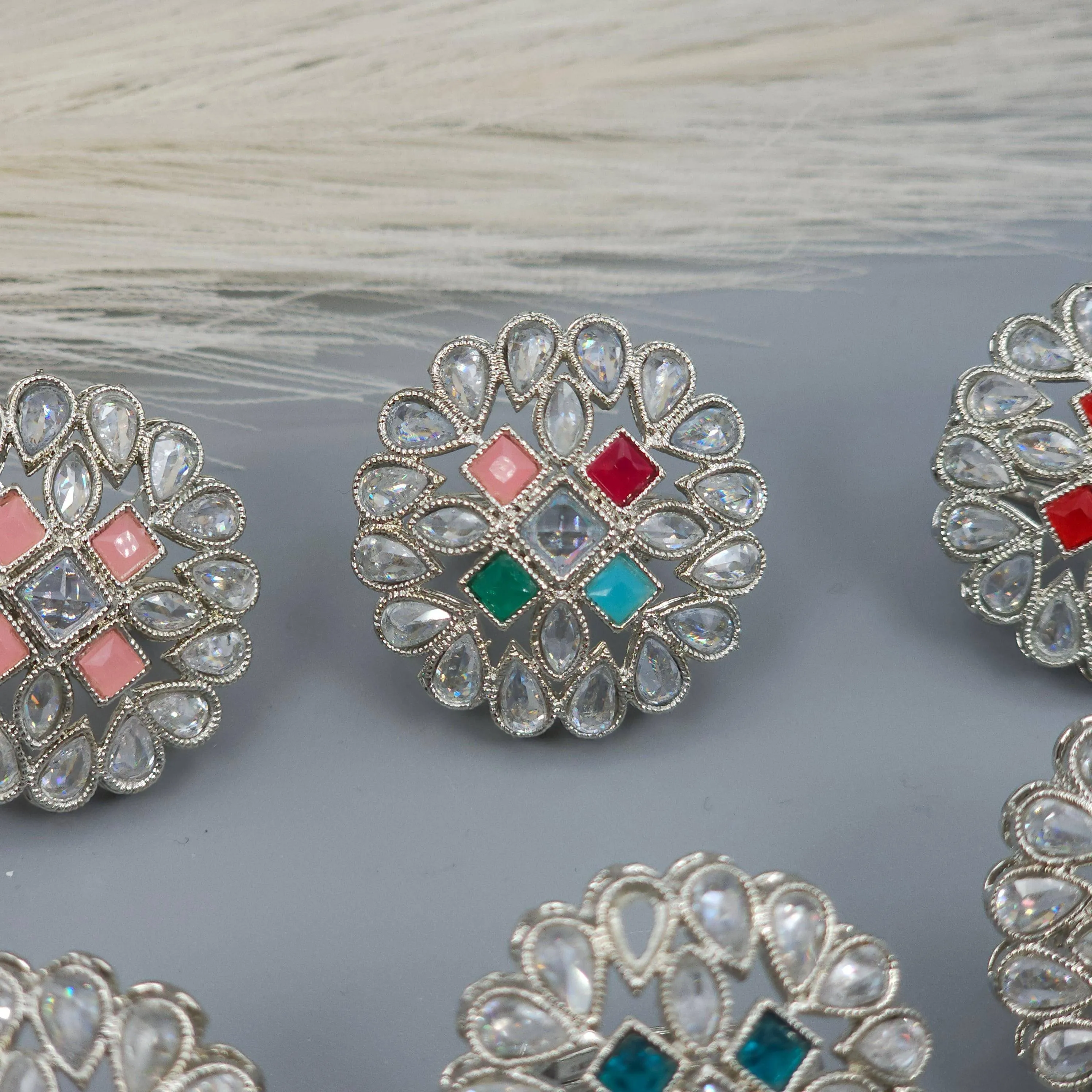 Silver Polki Mandala Statement Ring