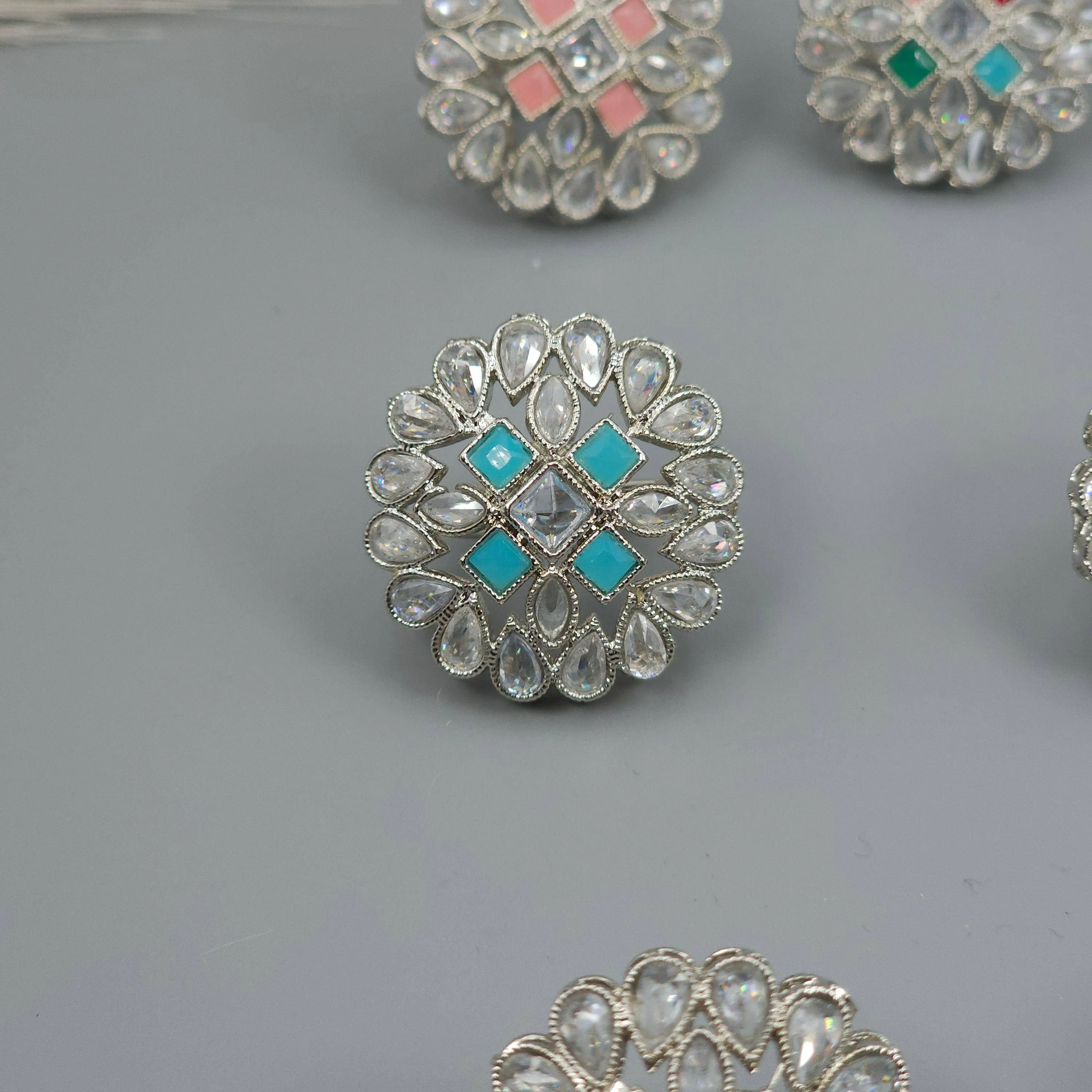 Silver Polki Mandala Statement Ring