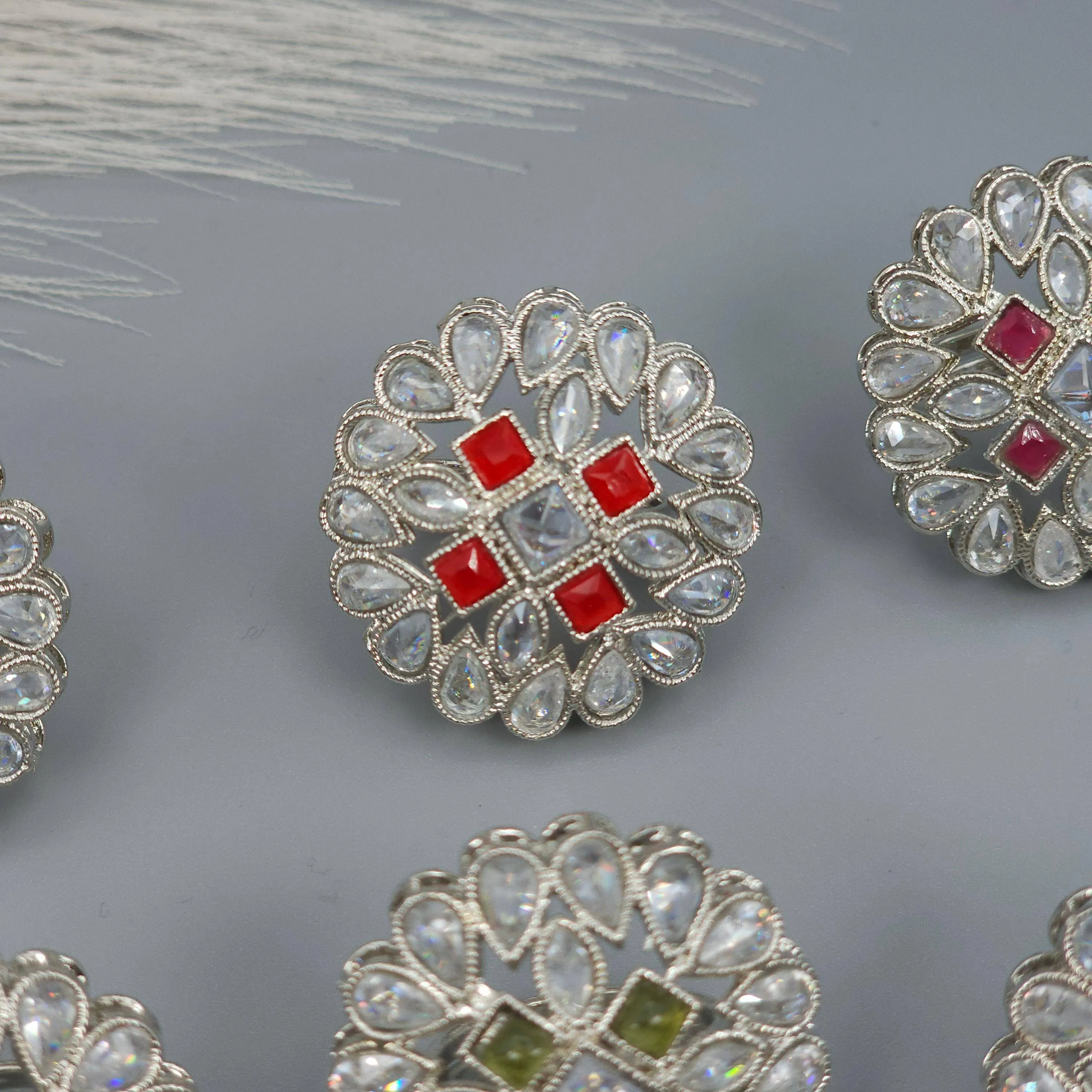Silver Polki Mandala Statement Ring