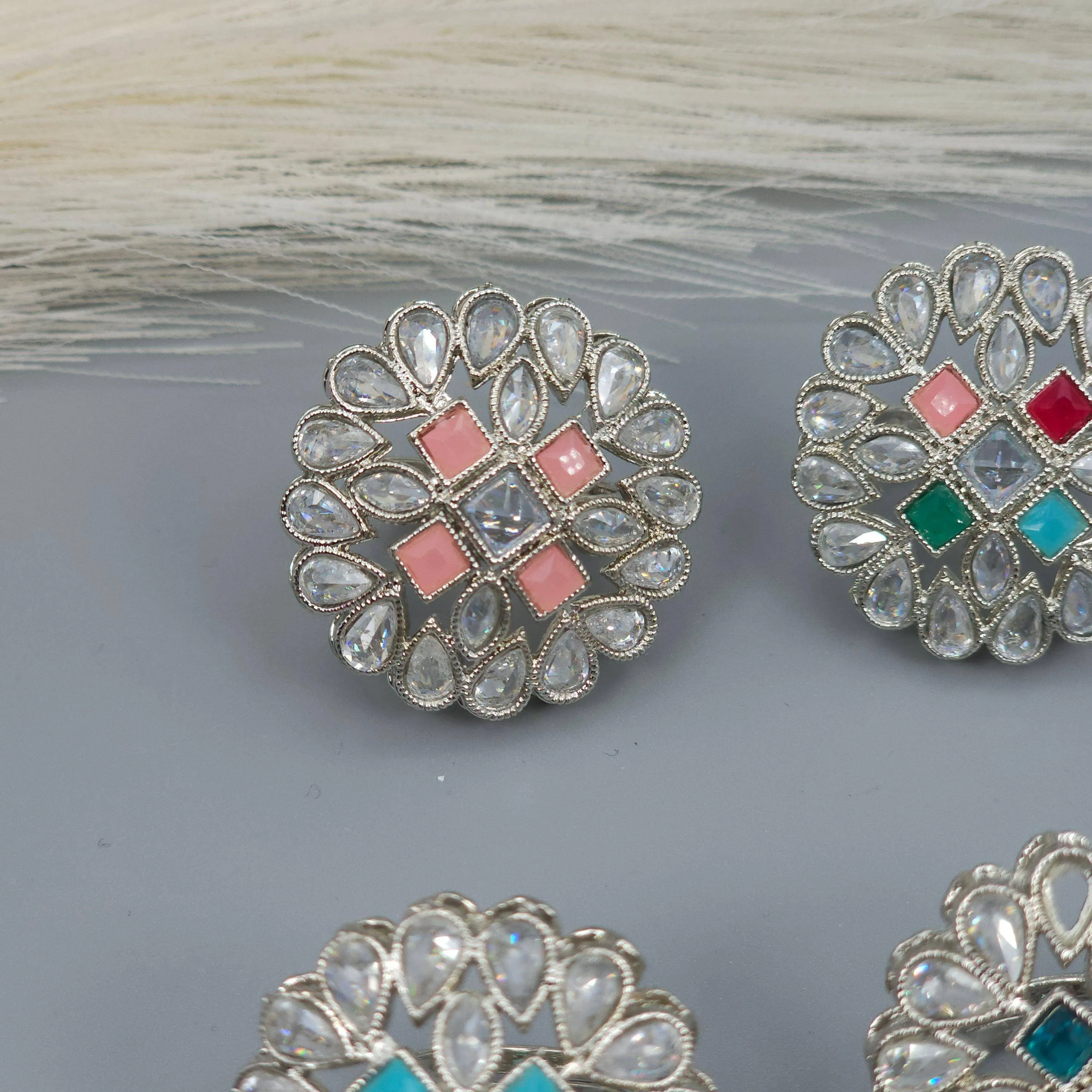 Silver Polki Mandala Statement Ring