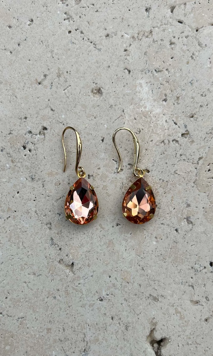 Single Tear Drop Earrings - Amber