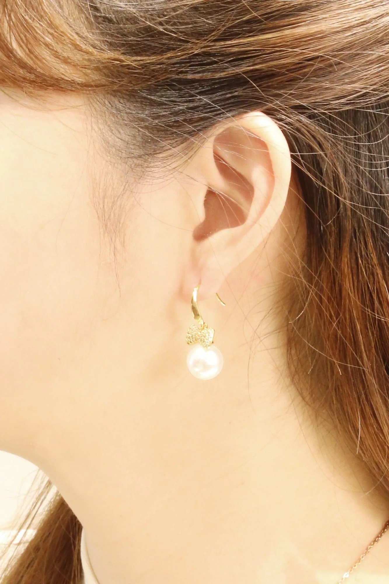SJE310954 14K Bow Pearl Drop Post Earrings