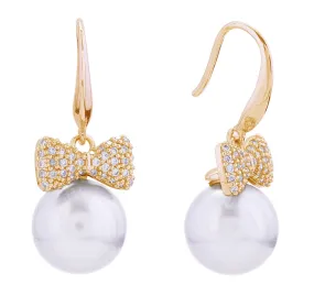 SJE310954 14K Bow Pearl Drop Post Earrings