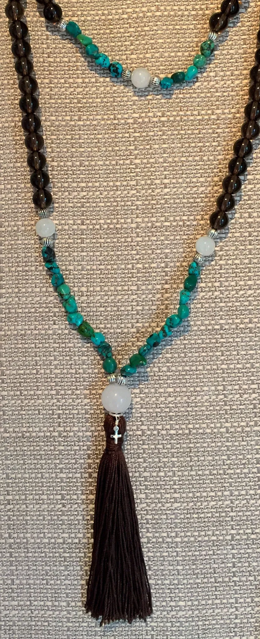 Smoky Quartz & Turquoise Mala Necklace