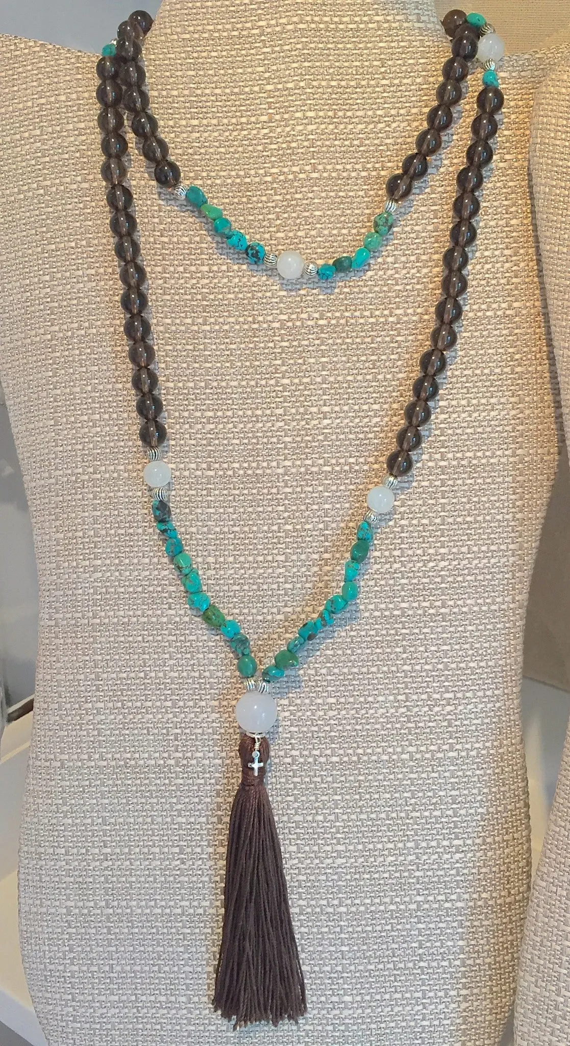 Smoky Quartz & Turquoise Mala Necklace