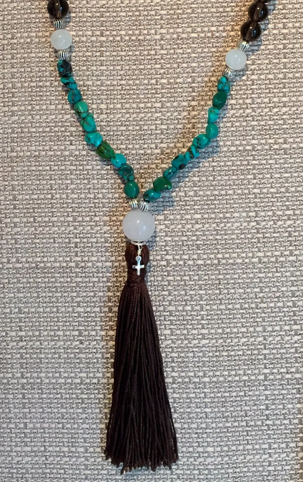Smoky Quartz & Turquoise Mala Necklace