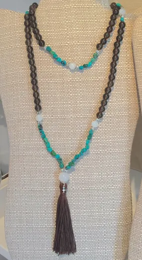 Smoky Quartz & Turquoise Mala Necklace
