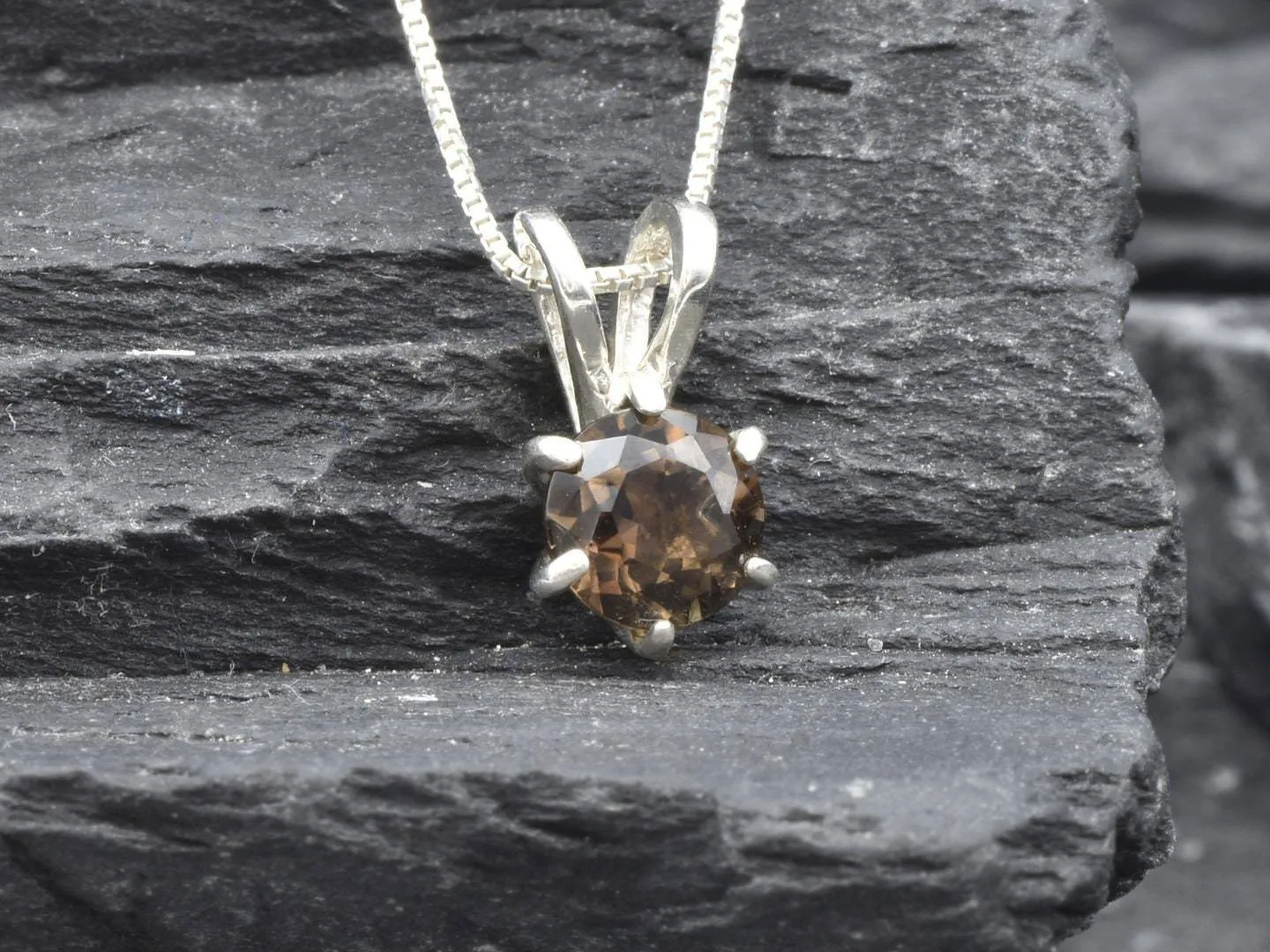 Smoky Topaz Necklace - Dainty Topaz Necklace - Round Smoky Topaz Pendant