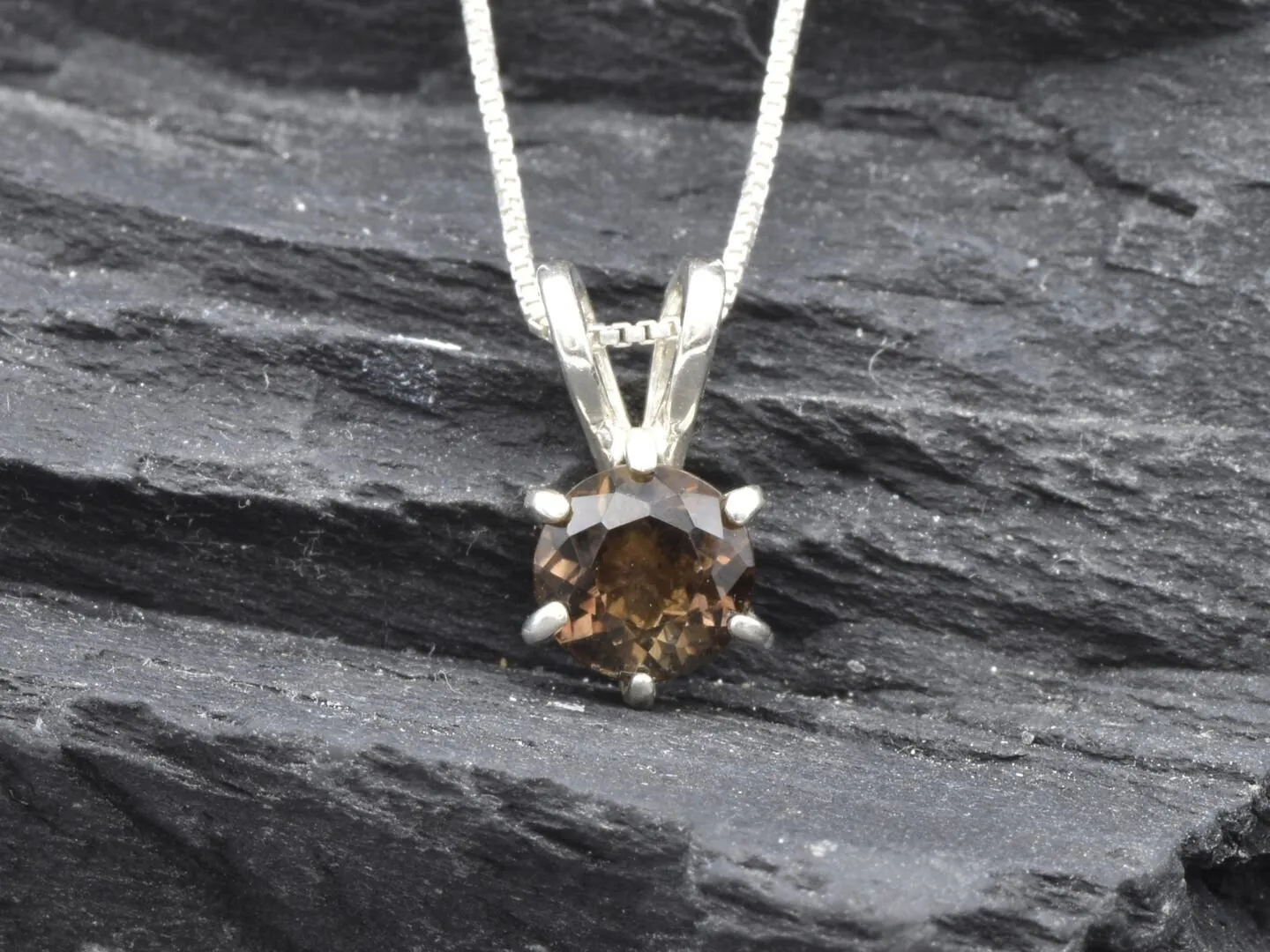 Smoky Topaz Necklace - Dainty Topaz Necklace - Round Smoky Topaz Pendant