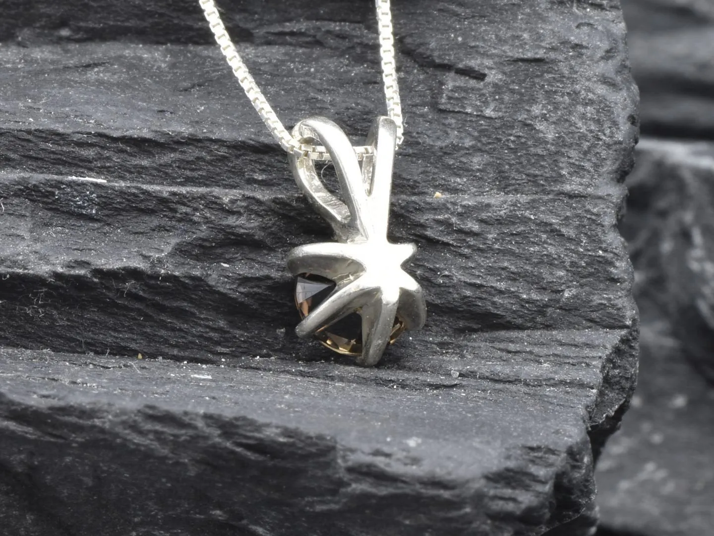 Smoky Topaz Necklace - Dainty Topaz Necklace - Round Smoky Topaz Pendant