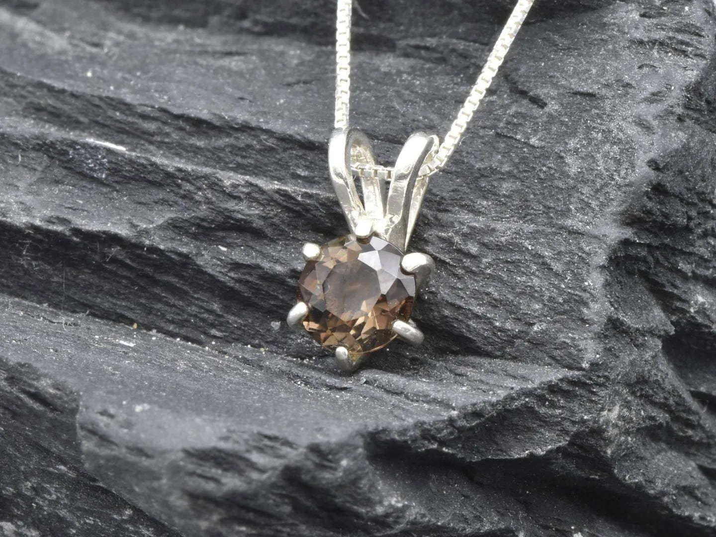 Smoky Topaz Necklace - Dainty Topaz Necklace - Round Smoky Topaz Pendant