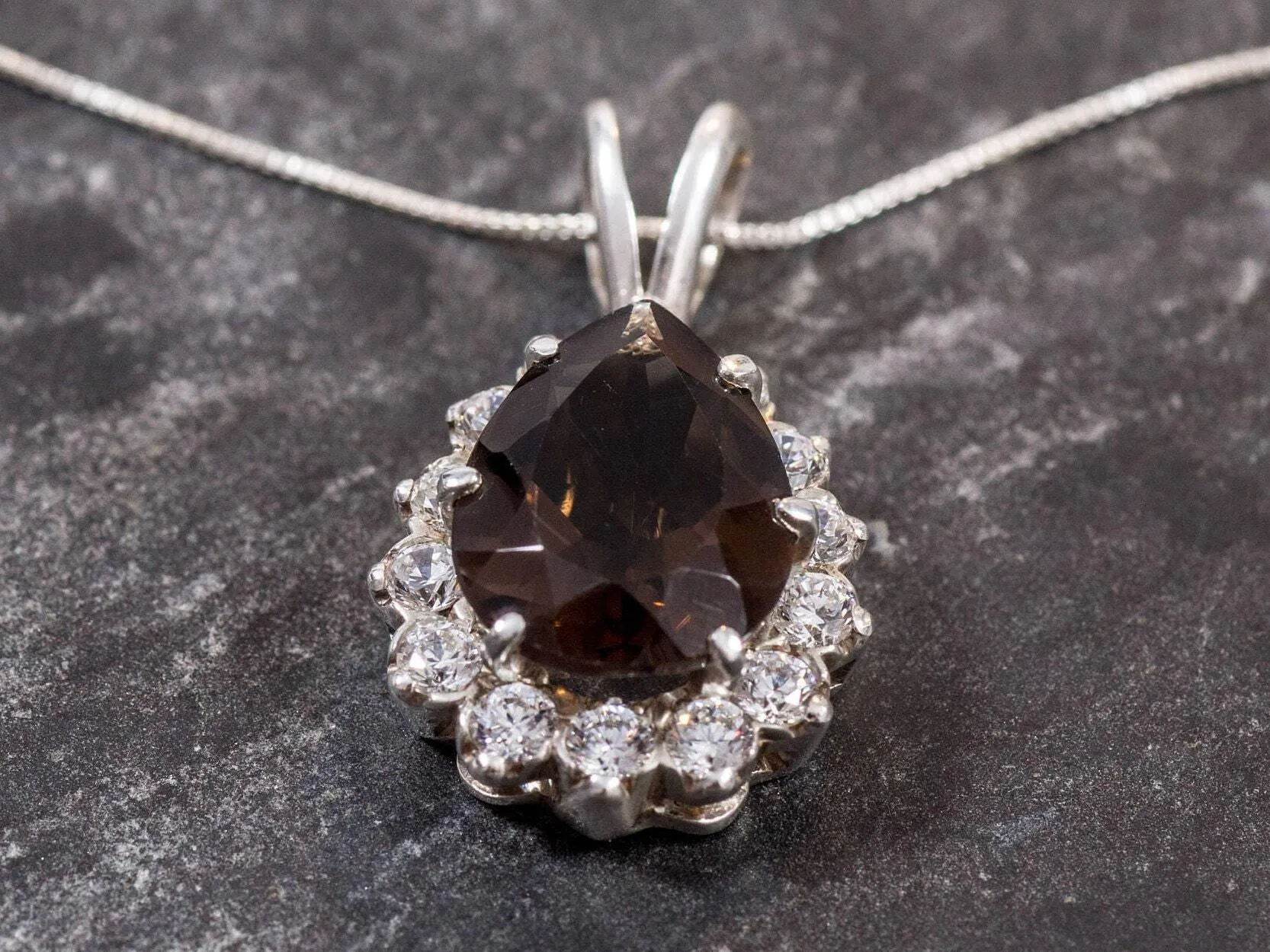 Smoky Topaz Necklace - Teardrop Topaz Pendant - Vintage Statement Necklace