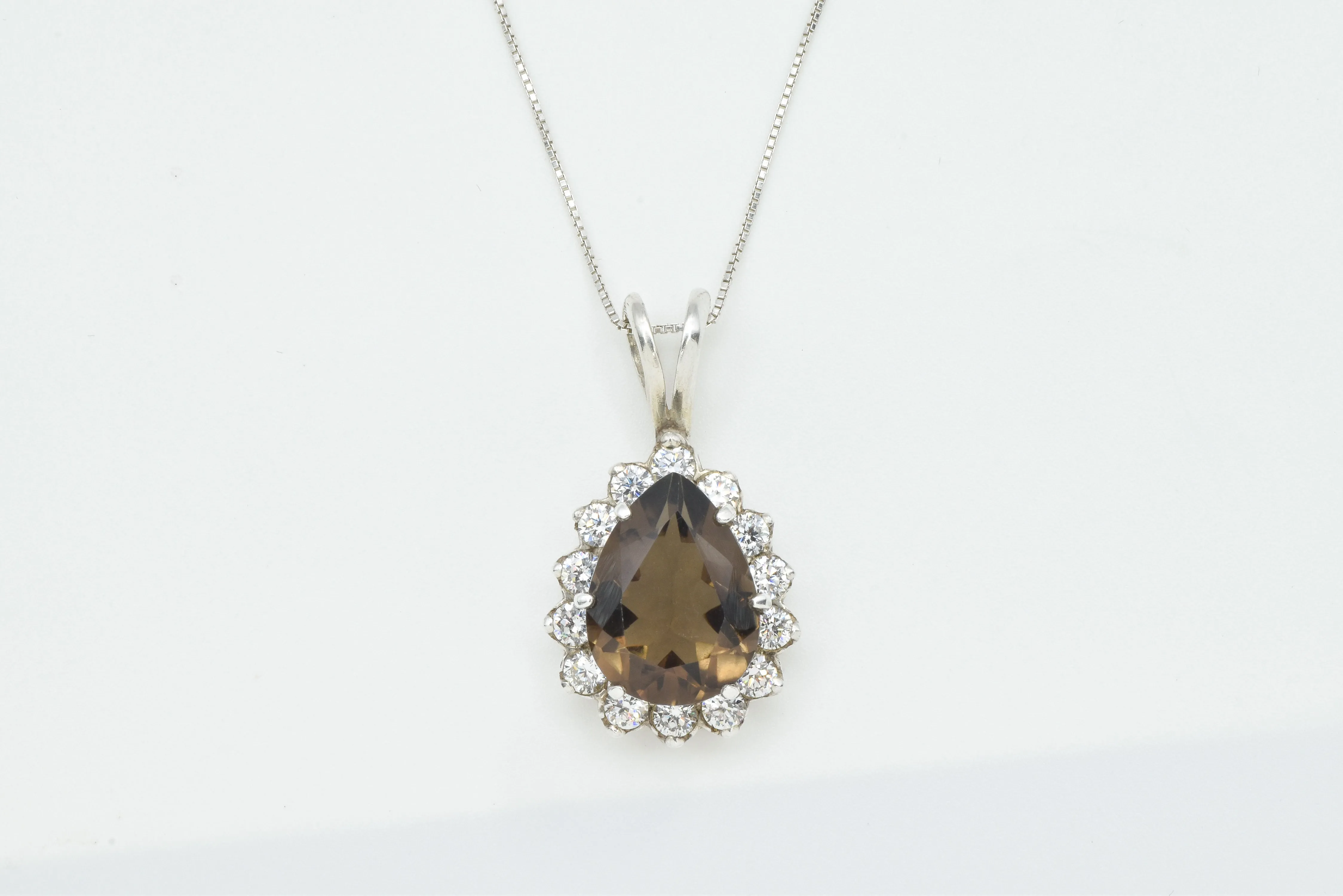 Smoky Topaz Necklace - Teardrop Topaz Pendant - Vintage Statement Necklace