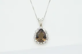 Smoky Topaz Necklace - Teardrop Topaz Pendant - Vintage Statement Necklace