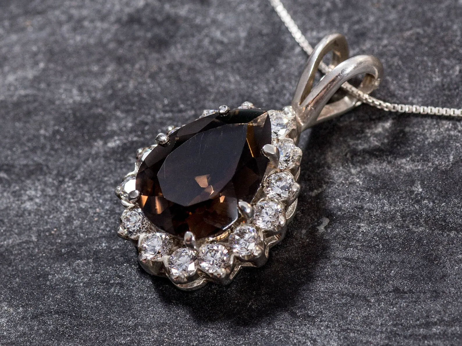 Smoky Topaz Necklace - Teardrop Topaz Pendant - Vintage Statement Necklace