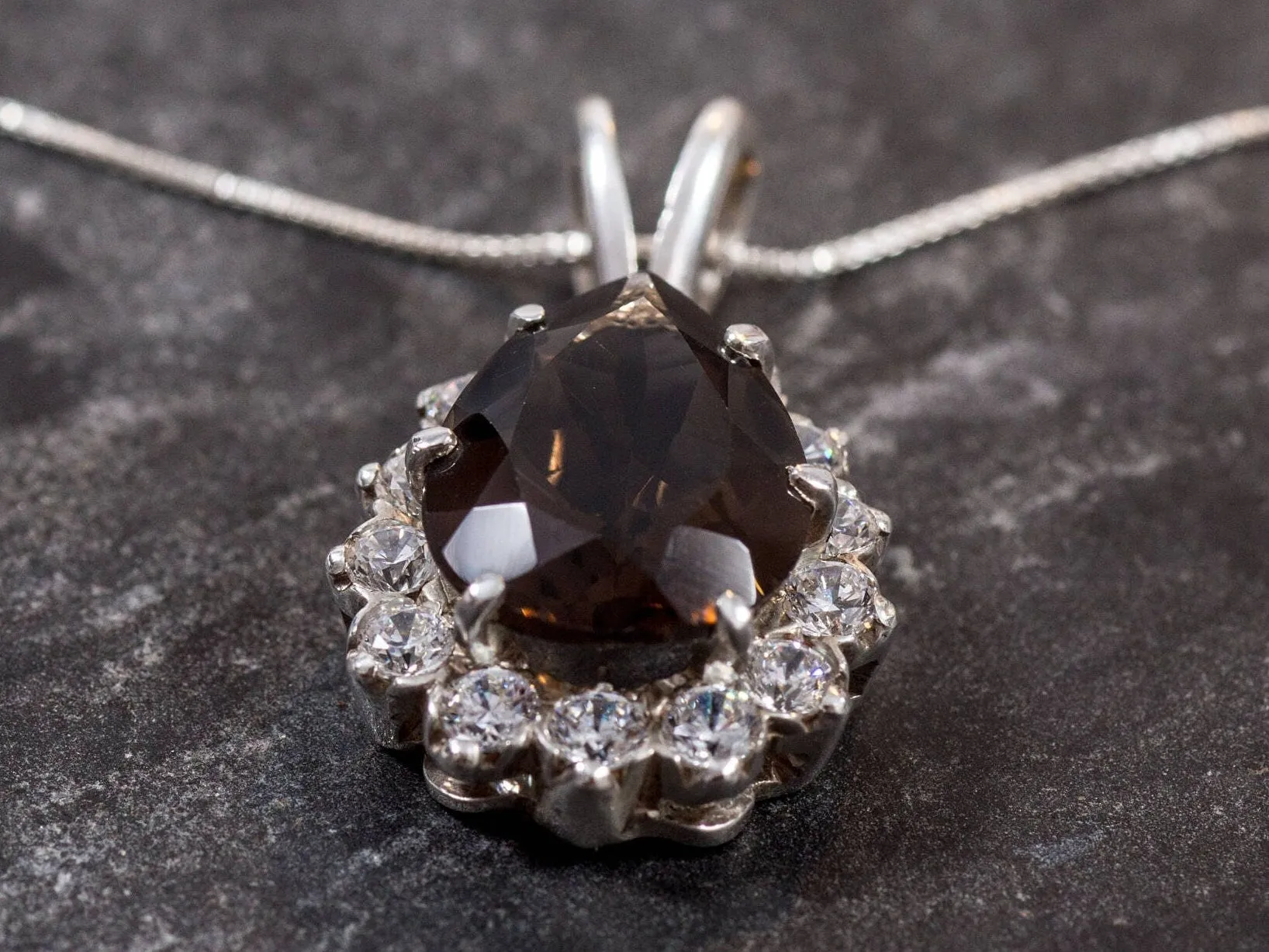 Smoky Topaz Necklace - Teardrop Topaz Pendant - Vintage Statement Necklace