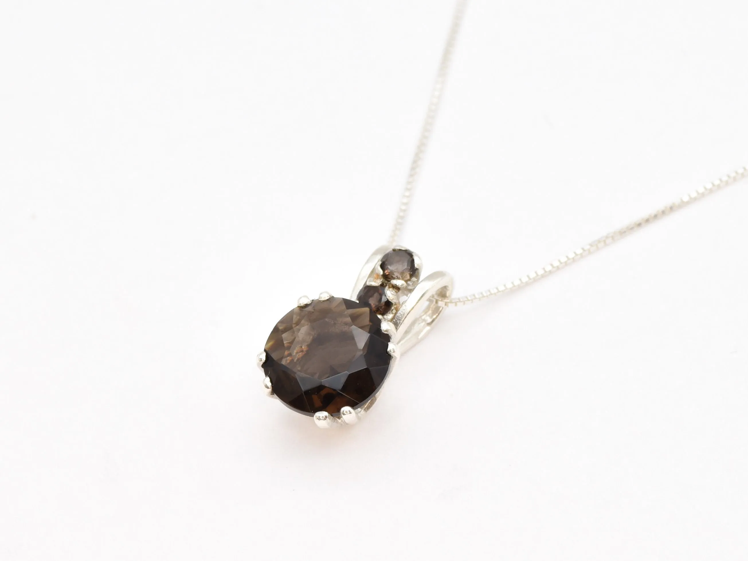 Smoky Topaz Pendant - Classic Round Necklace - Brown Vintage Necklace