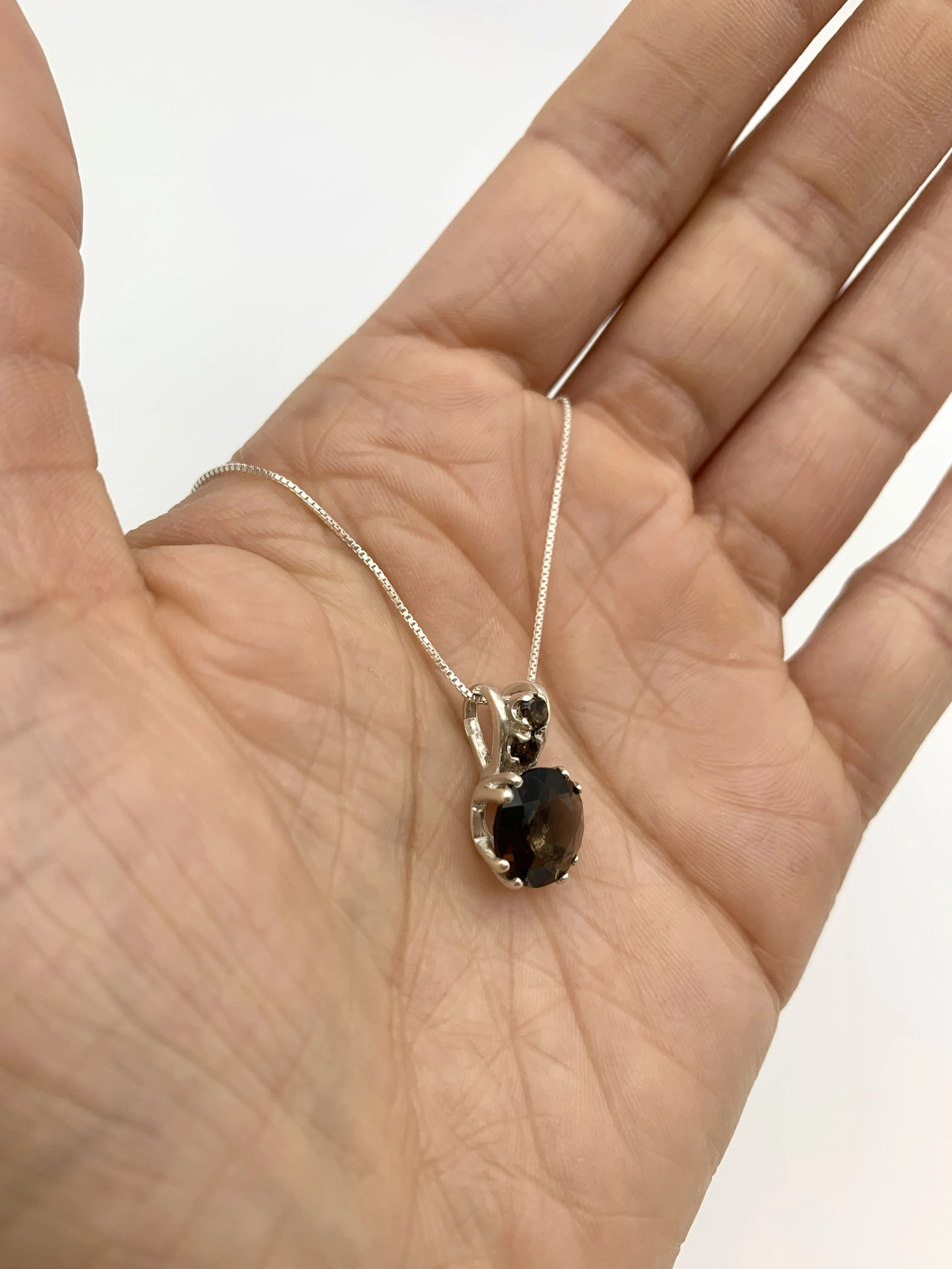 Smoky Topaz Pendant - Classic Round Necklace - Brown Vintage Necklace