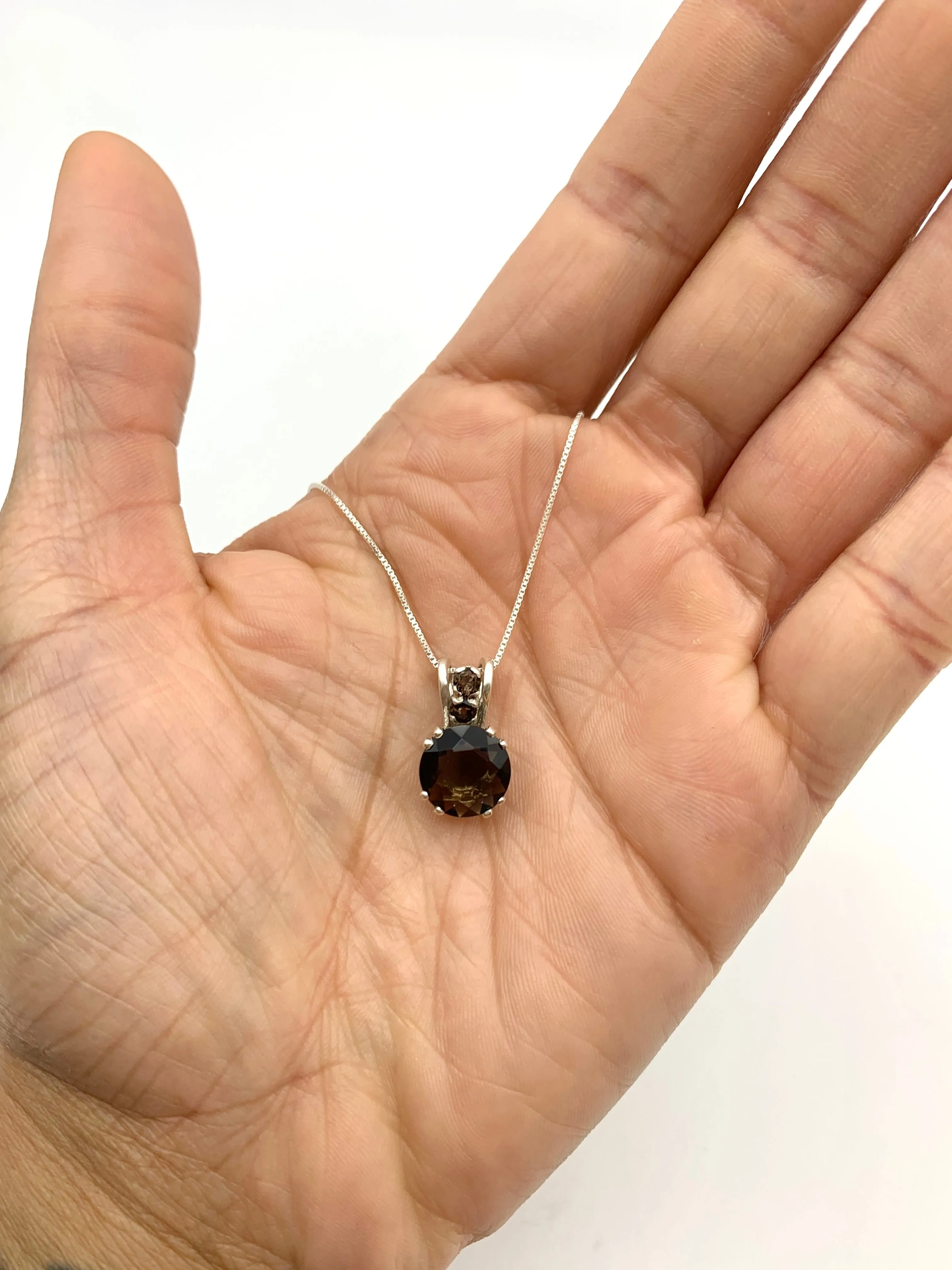 Smoky Topaz Pendant - Classic Round Necklace - Brown Vintage Necklace