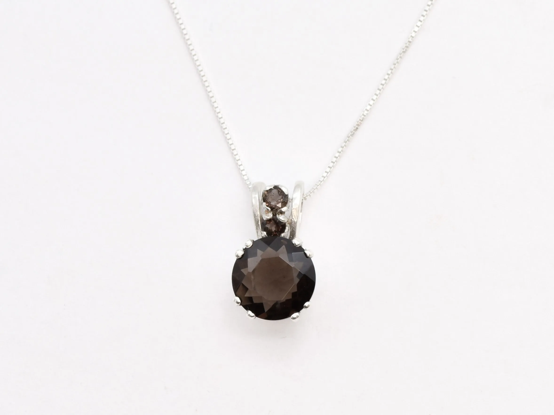 Smoky Topaz Pendant - Classic Round Necklace - Brown Vintage Necklace