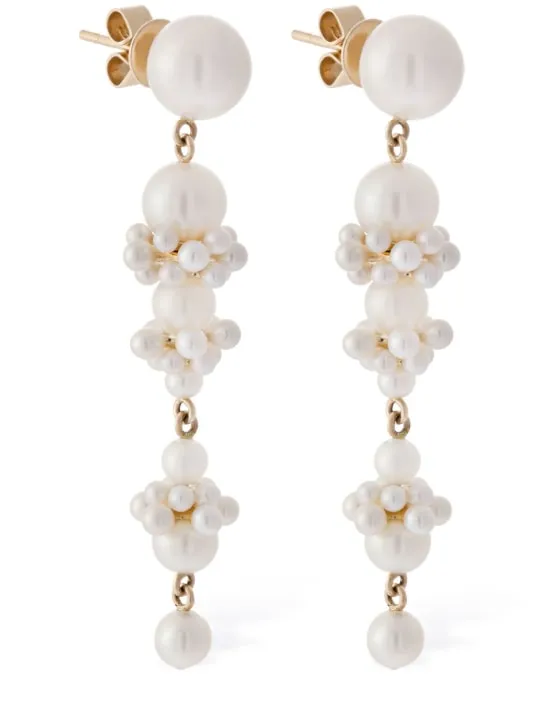 Sophie Bille Brahe   14kt &amp; Pearl Tulip Perle earrings 