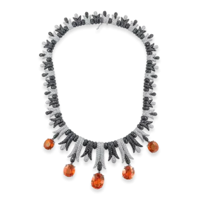 Spessartite Garnet & Diamond Necklace & Earring Set