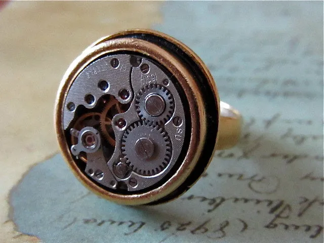 Sphere- Steampunk Ring - Repurposed - recycled