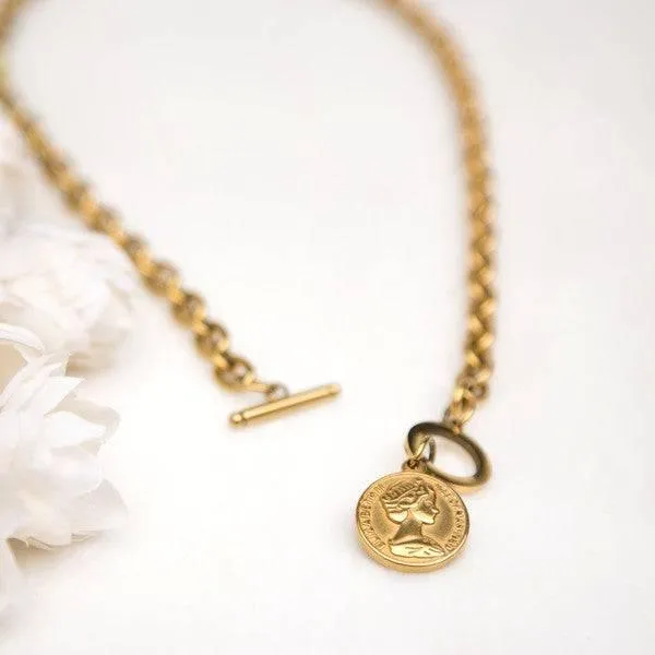 Stainless Steel Coin Toggle Necklace