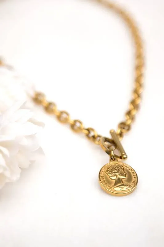 Stainless Steel Coin Toggle Necklace