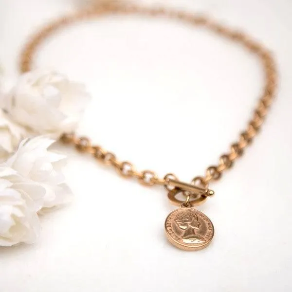 Stainless Steel Coin Toggle Necklace