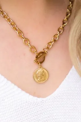 Stainless Steel Coin Toggle Necklace