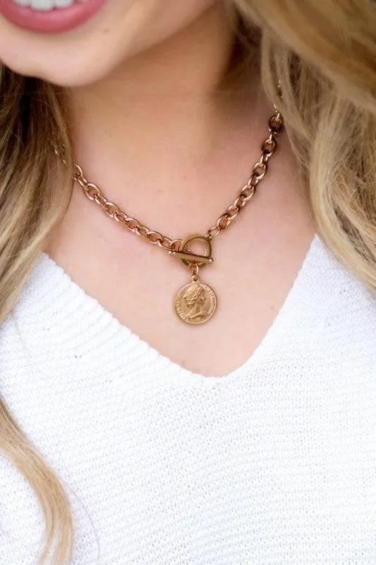 Stainless Steel Coin Toggle Necklace