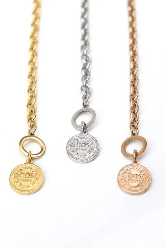 Stainless Steel Coin Toggle Necklace