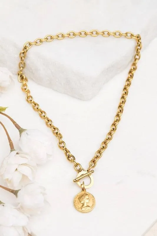 Stainless Steel Coin Toggle Necklace