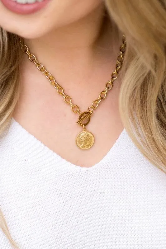 Stainless Steel Coin Toggle Necklace