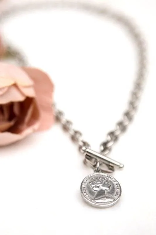 Stainless Steel Coin Toggle Necklace