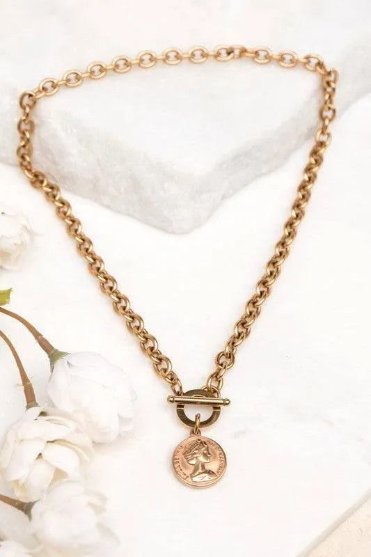 Stainless Steel Coin Toggle Necklace