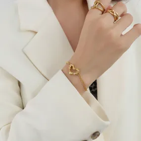 Stainless Steel Jewelry 18 K Gold Plated Peach Heart Double-Layer Steel Ball Bracelet For Anniversary
