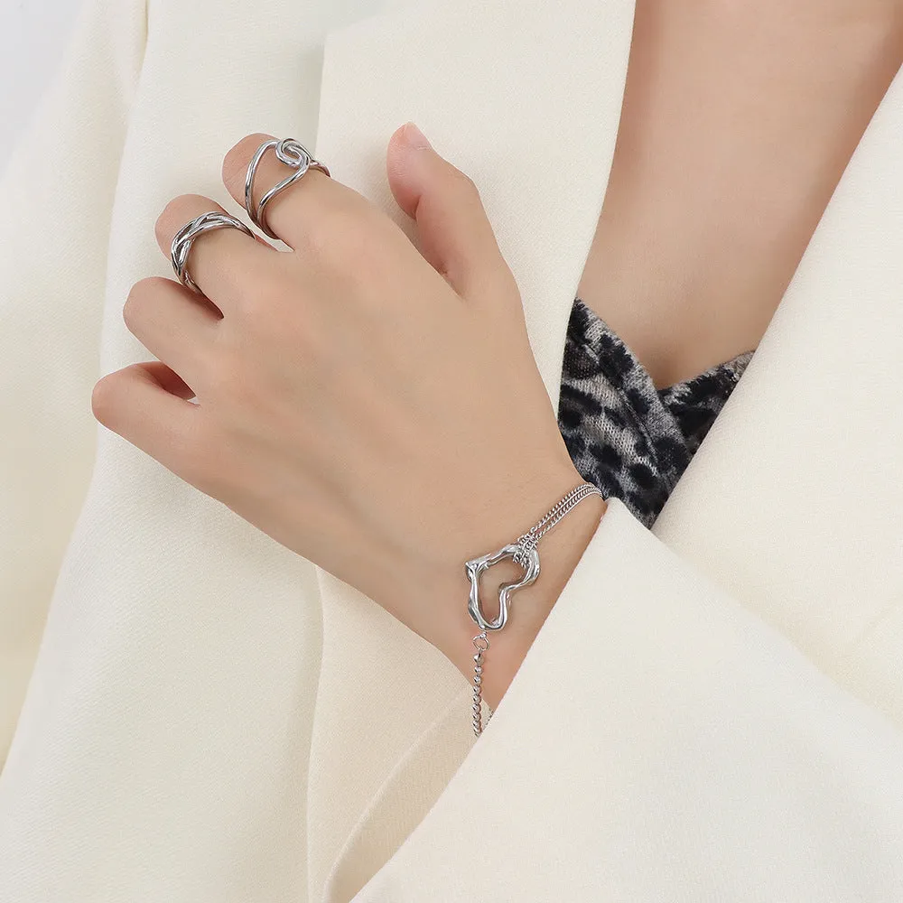 Stainless Steel Jewelry 18 K Gold Plated Peach Heart Double-Layer Steel Ball Bracelet For Anniversary