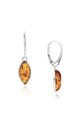 Sterling Silver Amber Marquise Drop Earrings