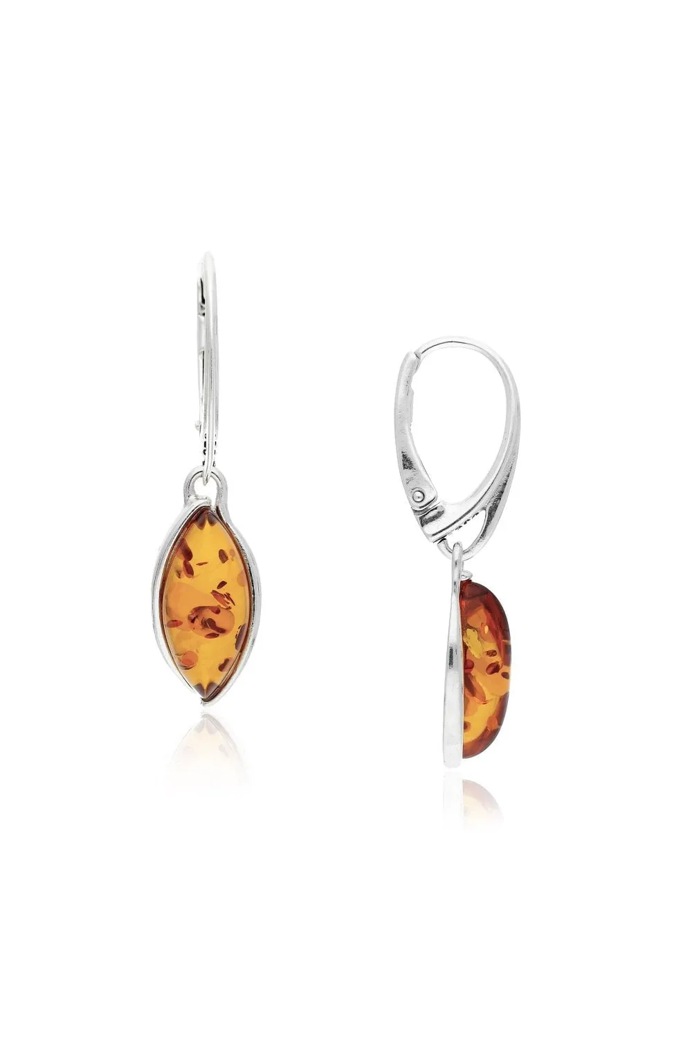 Sterling Silver Amber Marquise Drop Earrings