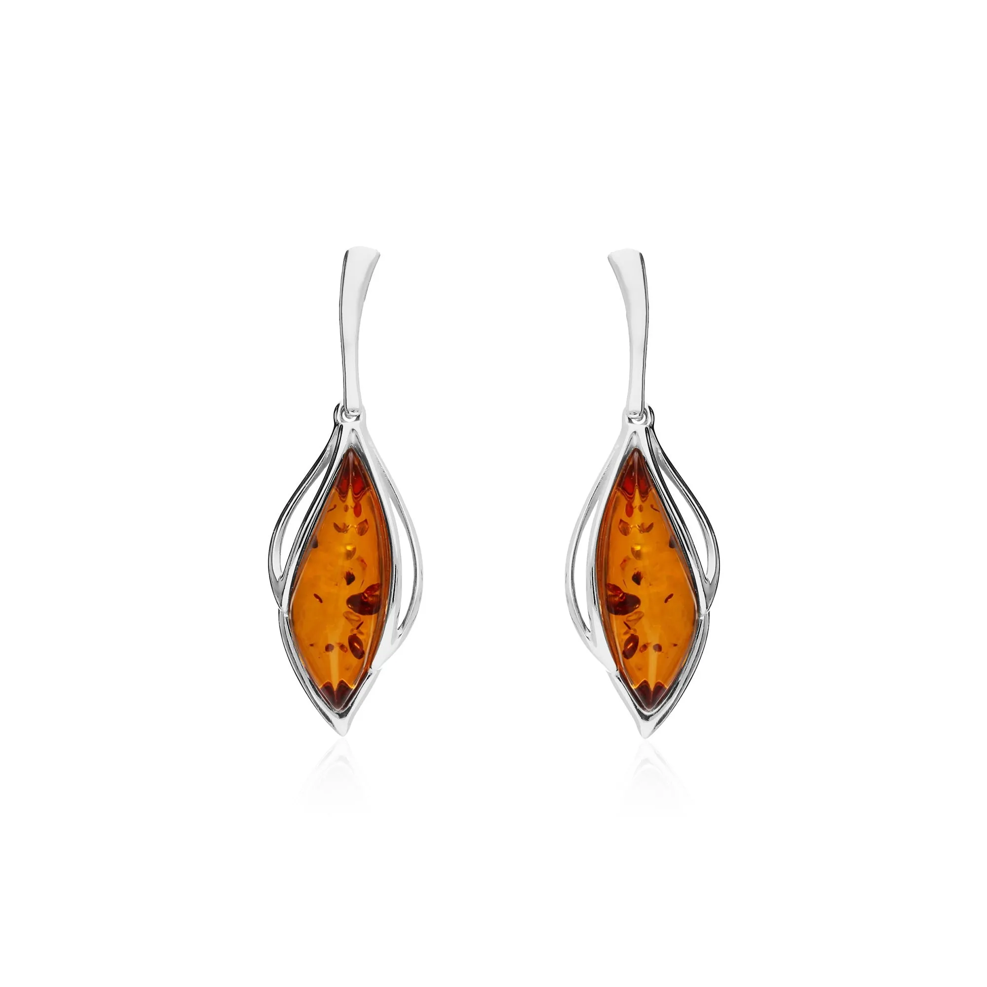 Sterling Silver Amber Marquise Twist Drop Earrings
