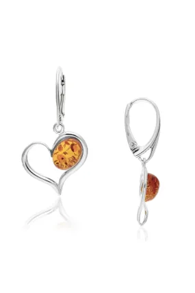 Sterling Silver Amber Oval Heart Drop Earrings