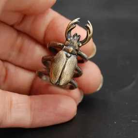Sterling Silver and Brass Stag Beetle Insect Statement Ring -- Sizes 5 through 10 Available