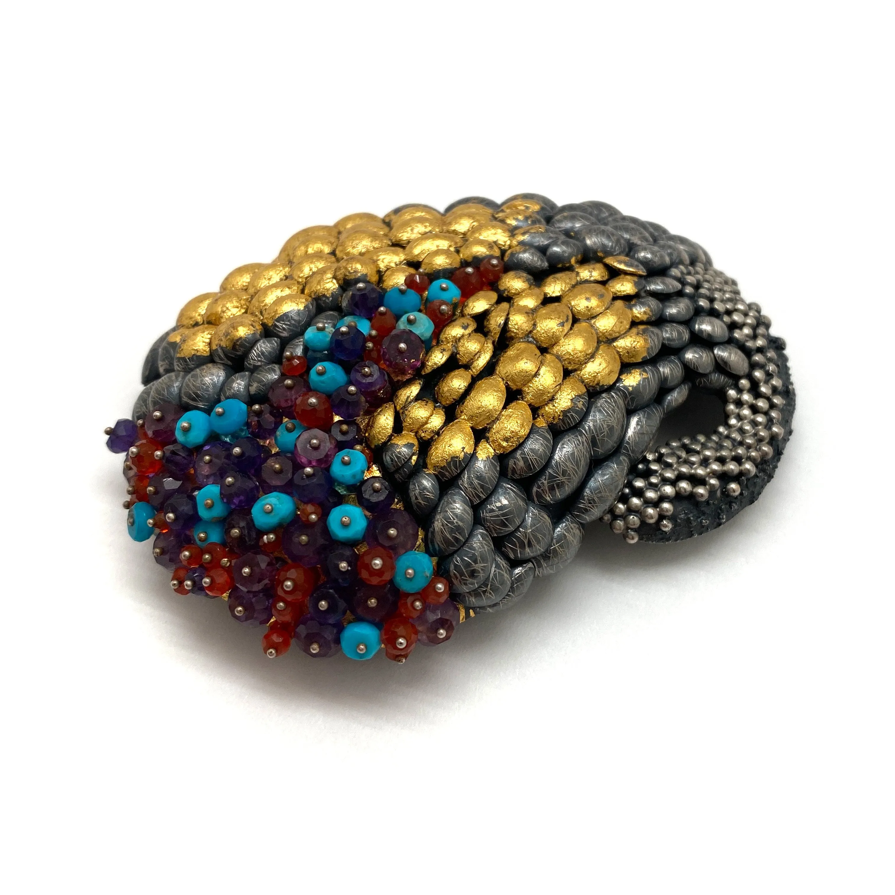 Sterling Silver and Gold Layered Scale Gemstone Brooch/Pendant