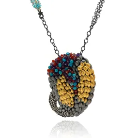 Sterling Silver and Gold Layered Scale Gemstone Brooch/Pendant