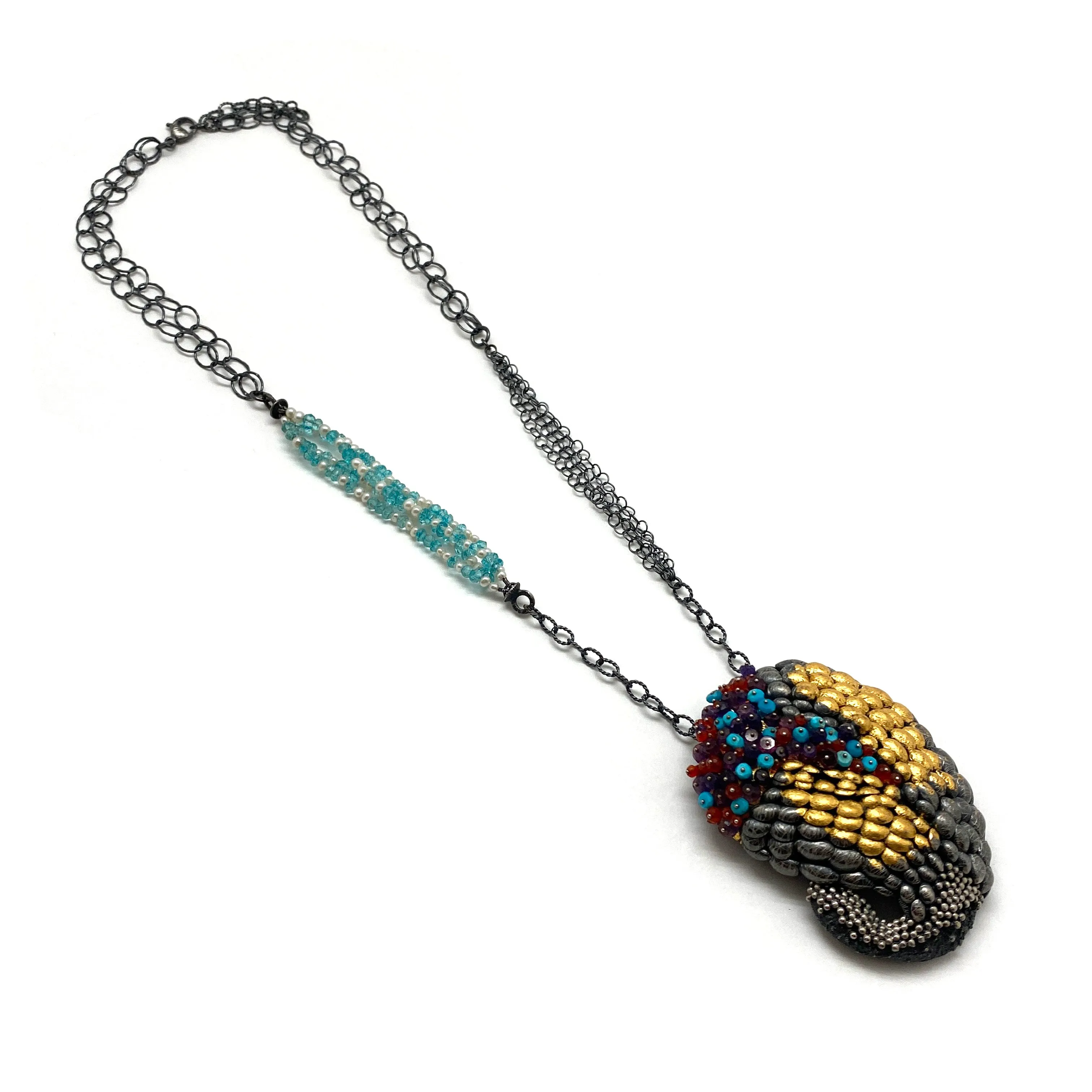 Sterling Silver and Gold Layered Scale Gemstone Brooch/Pendant