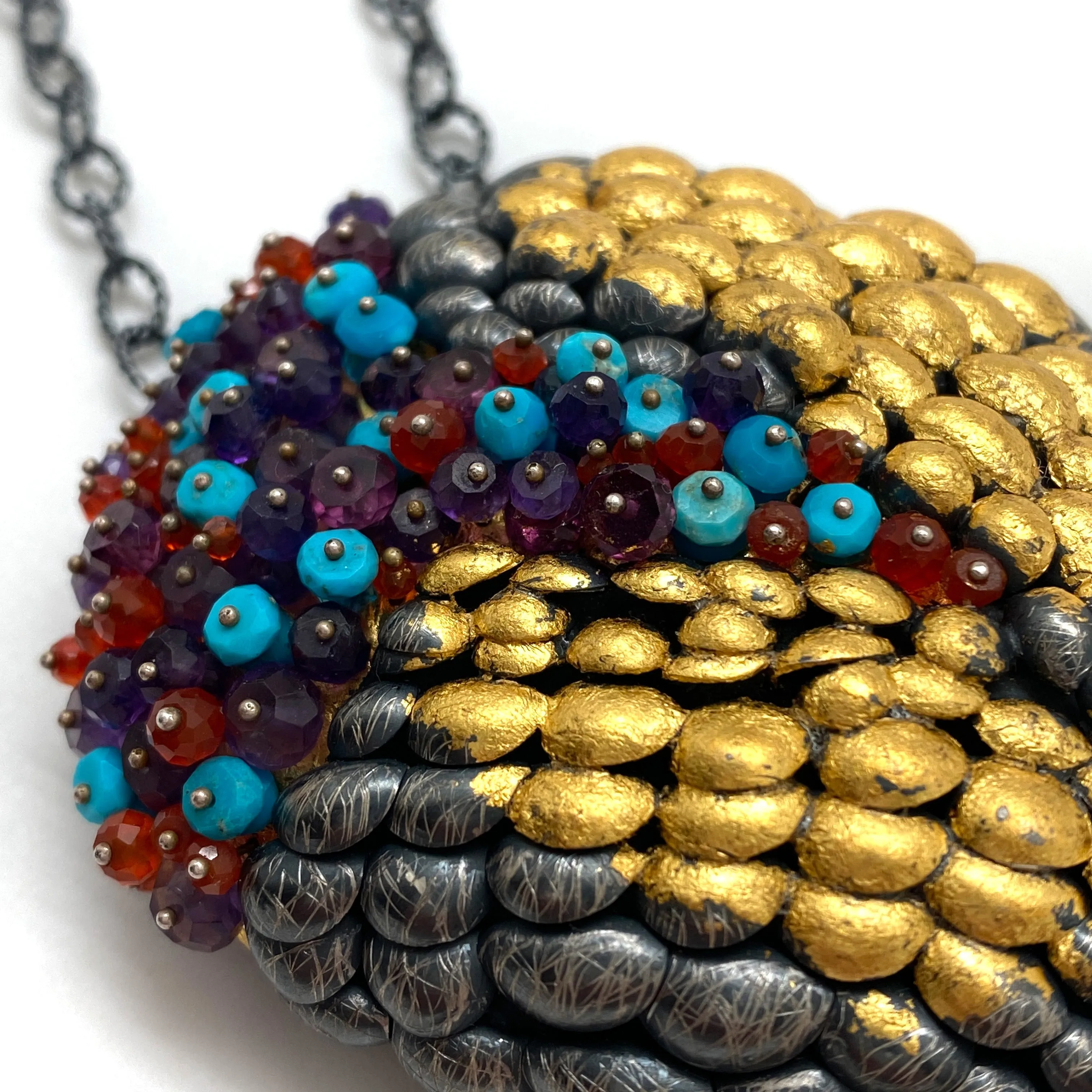 Sterling Silver and Gold Layered Scale Gemstone Brooch/Pendant